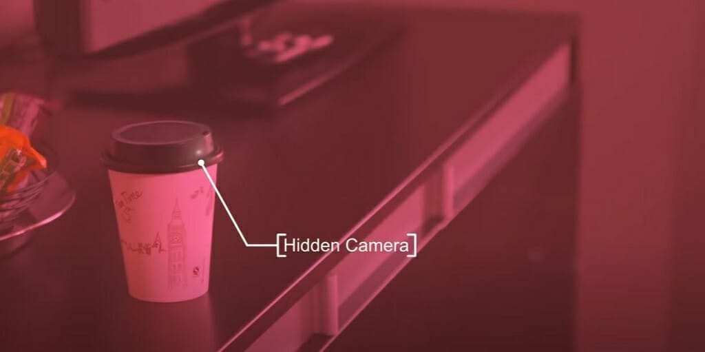 hidden camera installed in a lid cover of a coffee cup
