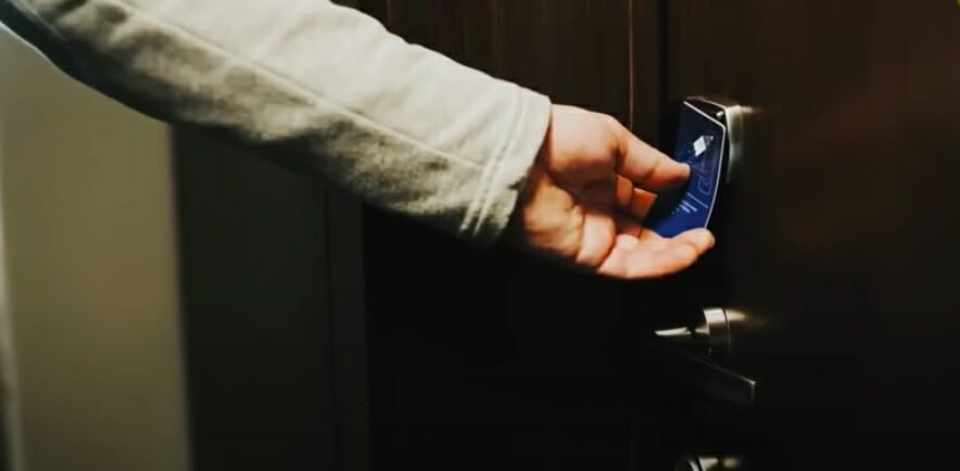 opening keycard to the hotel room